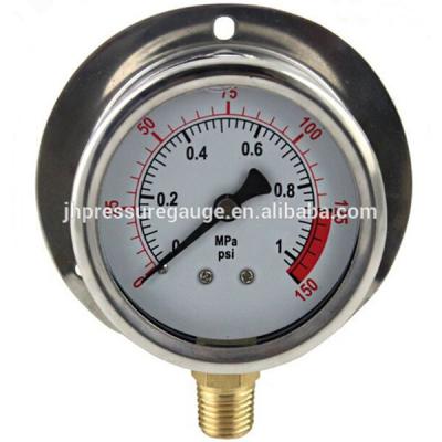 China Y100-BG296 Bourdon Tube Pressure Gauge Brass Back Connection Liquid Filled Front Flange Pressure Gauge SS Type Pressure Gauge for sale