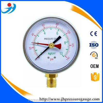 China double bourdon tube pressure gauge needls/brass memory gauge/red needle pressure gauge for sale