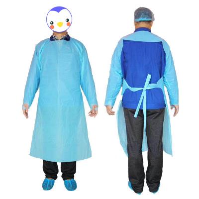 China Factory direct fireproof blue back gown button cpe disposable waterproof apron with ce for sale