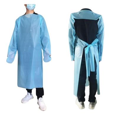 China Cpe Gwon Waterproof Workwear Backless CE AAMI Blue Waterproof Dress With Thumb Holes for sale