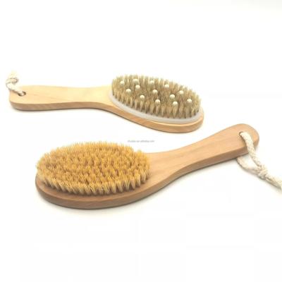 China EXFOLIATE RTS Sisal Wood Bristle Exfoliating Bath Brush For Body Scrubber Bulk Long Handle Bath Brush for sale