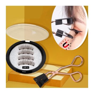 China False Eyelash Natural Four Spot Magnetic Eyelashes Set Long Magnetic Natural False Eyelashes Without Glue for sale