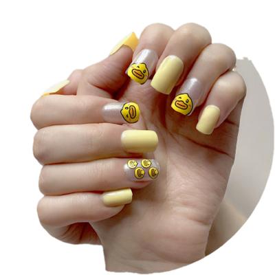 China Flexibility Cute Duck Press On Nails Soft Yellow Duck False Nail Tips Artifical Full Cover Pre-designed Nail Tips for sale