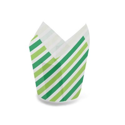 China Europe 2 Color Stripe Printing Disposable Roll Cup Leakproof Paper Tulip Baking Cups for sale