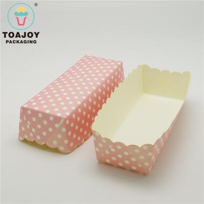 China Disposable Pink Bread Dots Rectangular Shape Oven Safe Paper Pan for sale