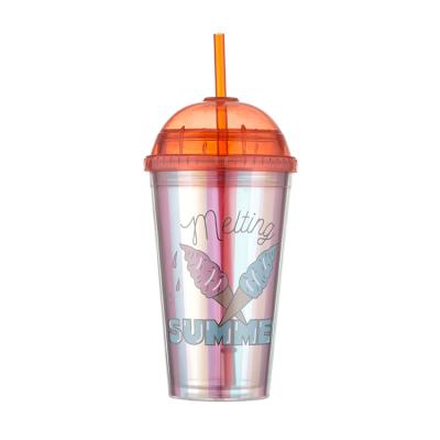 China Hot Sale 520ml Sport Eco Custom Logo Cheap Price Insulated Straw Plastic Outdoor Tumbler With Straw for sale