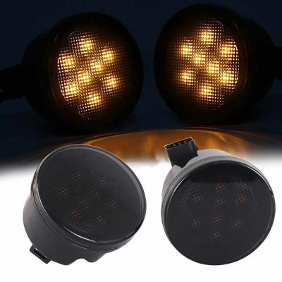 China OVOVS ABS Plastic Round Front Turn Signal LED Lights with Amber Lights Smoked Lens for Wrang-ler for sale