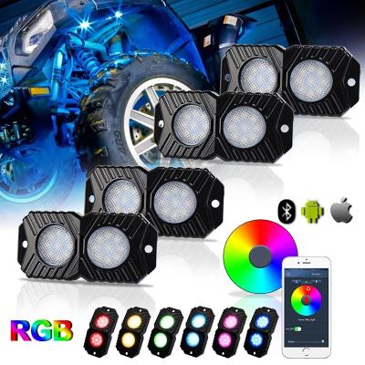 China 4x4 Truck Cars ATV OVOVS 12V 4 Pods Blue Tooth RGB LED Rock Controlled Light For 4x4 Truck Cars ATV for sale