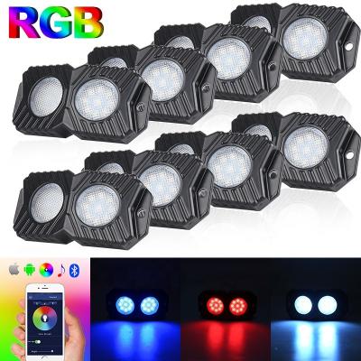 China 4x4 Truck Cars ATV OVOVS 12V 8 Pods Blue Tooth RGB LED Rock Controlled Light For 4x4 Truck Cars ATV for sale