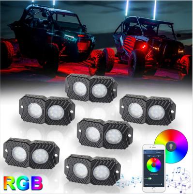 China Universal Blue Vehicles OVOVS RGB Tooth Control Car Accessories Led 6 Pods RGB LED Rock Light Lights For 4x4 Car Truck for sale