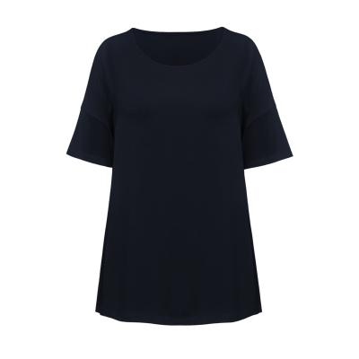 China Europe Latest Design Comfortable Solid Color Plus Size Women's Round Neck Loose Mid Sleeve Split Casual T-Shirt for sale