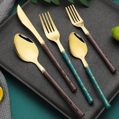 China Cheap Viable Western European Style Portugal Style Plastic Handle Restaurant Family Ues Marble Plastic Set for sale