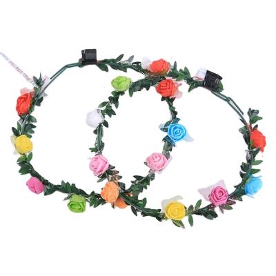 China 2021 new fashion leaf foam garland headwear LED lamp green flash garland party luminous belt for sale