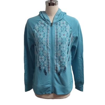 China Custom Washed Anti-wrinkle Fleece Zipper Hoodie Women Leaf Print Hoodie for sale