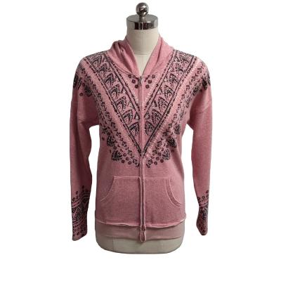 China Custom Embroidery Aztec Women's French Terry Zip Up Washed Women's Anti-wrinkle Hoodie Print Hoodies for sale