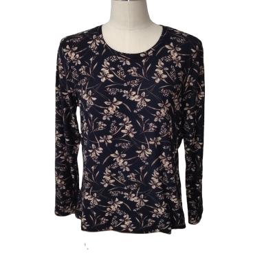 China Silk Fabric 94%Polyester 6%Spandex O Neck Floral Print Women Anti-Wrinkle T-shirt Long Sleeve Women's T-Shirts Casual T-Shirts for sale