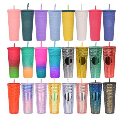 China 2021 Viable Design 24oz Plastic Water Cup Freestanding Durian Studded Double Durian Tumbler With Straw for sale