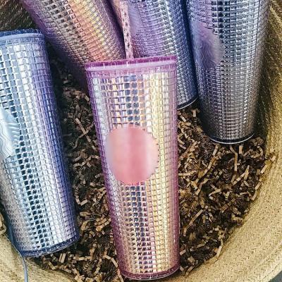 China 2022 New Hot Available Amazon Double Wall Coffee Matte Plastic Bulk Studded Tumbler Grid Pineapple Cup Viable Small MOQ DIY 24OZ for sale