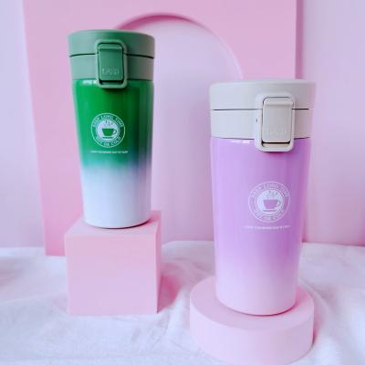 China Viable Custom Double Wall Stainless Steel Tumbler Logo Colorful Gradient Thermos Coffee Mug With Lid for sale