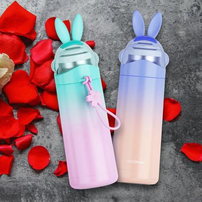 China 350ml Cartoon Gradient Rabbit Hat Viable Kids Drinking Stainless Steel Vacuum Insulated Water Cups Thermos Water Bottle for sale