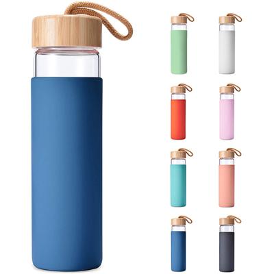 China 500ML Dishwasher Safe Borosilicate Glass BPA Free Water Bottle With Protective Silicone And Bamboo Sleeve Lid for sale