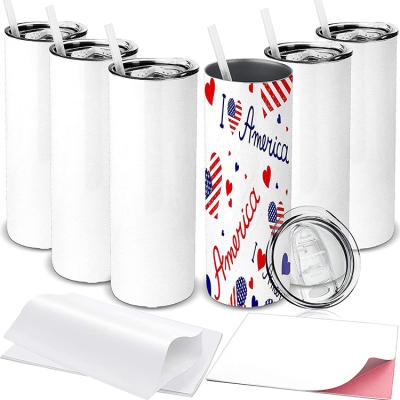 China Serviceable In Stock White Stainless Steel Blank 20 Oz Skinny Tumblers For Sublimation Straight Sided With Lid for sale