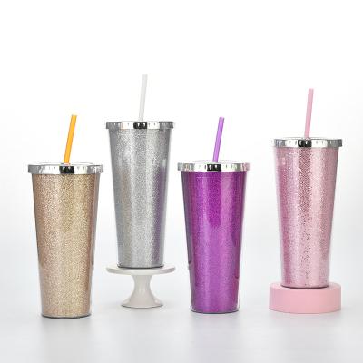 China Viable Hot Sale 24oz Double Wall Colors Glitter Acrylic Plastic Unbreakable Pastel Tumblers With Straws for sale