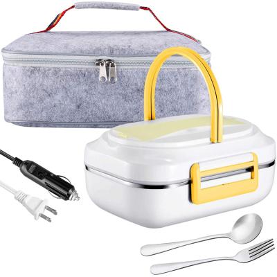 China Sustainable Easy Carry 2 In 1 Portable Stainless Steel Heating Container Electric Lunch Box For Car And Home Used for sale