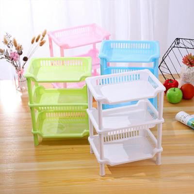 China Viable Rectangle 3 Layer Plastic Shelf Bathroom Storage Floor Tripod Kitchen Storage Rack for sale