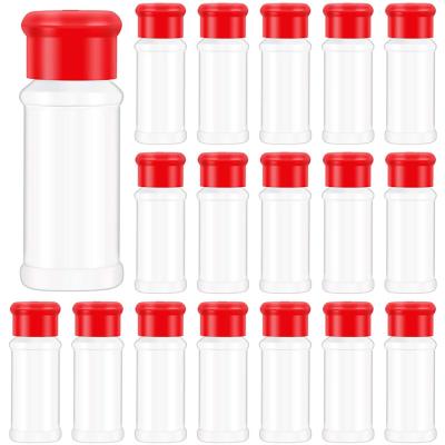 China Viable Clear Plastic PET Salt Shaker Jar With Open Flip Lid, 100ML Cylinder Cooking Pepper Seasoning Jars, Plastic PET Spice Jar for sale