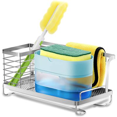 China Stainless Steel Kitchen Sink Organizer Shelf Caddy Soap Standing Sponge Drain Rack Rack Storage Holder For Countertops, Cabinets for sale