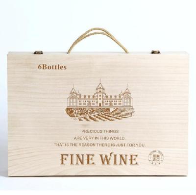 China Handmade Natural Wood 6 Bottle Box Wooden Wine Gift Boxes for sale