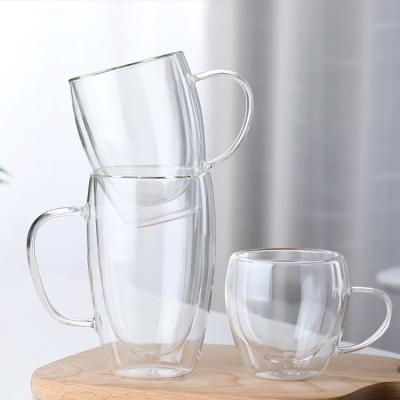 China Sustainable Handmade Pyrex Double Wall Glass Cup Coffee Mug With Handle for sale