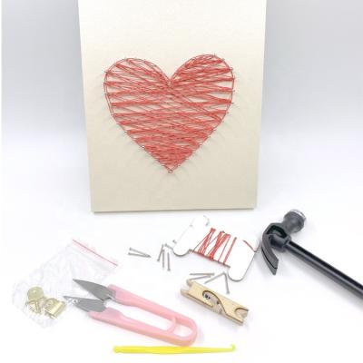 China Easy for Beginning Student SHELIKE Heart Shape DIY Wooden Sight Kits Nails Painting Handmade String Art Winding Craft Kit for sale