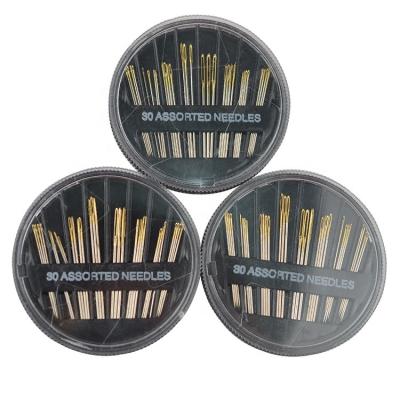 China High Quality 30pcs Sewing Hand Assorted Eye Hand Gold Sewing Needle With Gold Shank With Black Box for sale