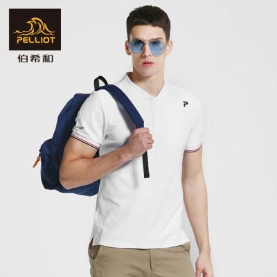 China Best Quality OEM ODM T-shirt Print Custom Apparel Viable Henry Collar Printed Collar T-shirt Black Men for sale