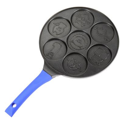 China Classic 7 Holes Round Animal Pancake Pan Black Cake Pan Aluminum Pancake Pan for sale