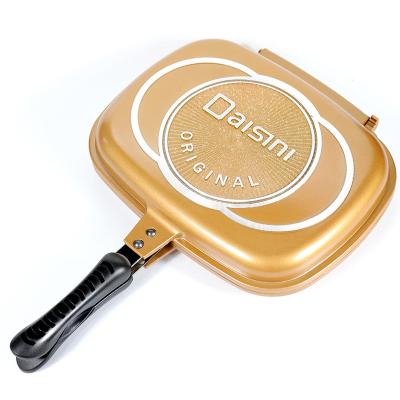 China Non-stick Grill Pan Aluminum Alloy Double Side Pan Fry Pan For Home Gas Cooker Gold Color for sale