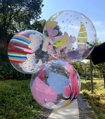 China 20 Inch Helium Unicorn Bobo Balloon Clear Transparent Round Unicorn Gift Toy Shape Bubble Balloons Stuffing For Party for sale