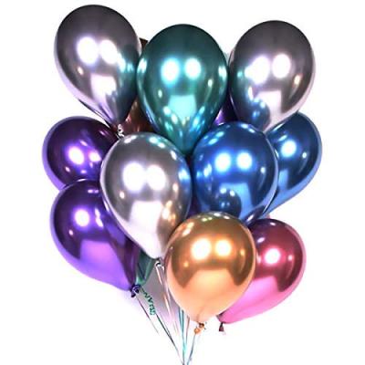 China Promotional 12 Inch Shiny Metal Bead Latex Toy Balloons Chrome Colors Helium Air Globos Thick Metal Balls for sale