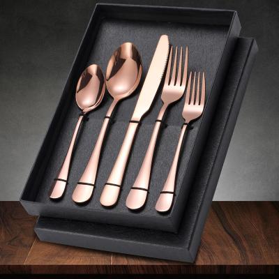 China Amazon Wedding Viable Hot Selling 5pcs Stainless Steel Spoon Fork Knife Silverware Gold Cutlery Set for sale