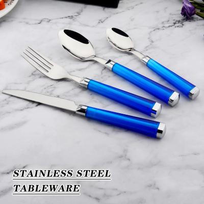 China Colorful Disposable Dinnerware Stainless Steel Flatware Sets With Handle Spoon Fork Knife Plastic Cutlery For Restaurants Hotel for sale