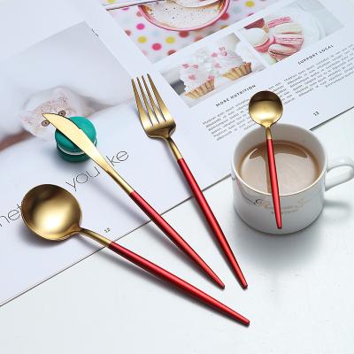 China Viable Luxury Custom 18/10 White Gold Stainless Steel Flatware Sets Logo Spoon Knife Fork Restaurant Dinnerware Cutlery Dinnerware for sale