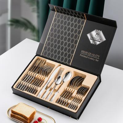 China Amazon Best Selling Viable Stainless Steel Flatware Pvd Coating Pvd Coating Titanium Cutlery 4pcs Kitchen Restaurant Set Service For 6 People for sale