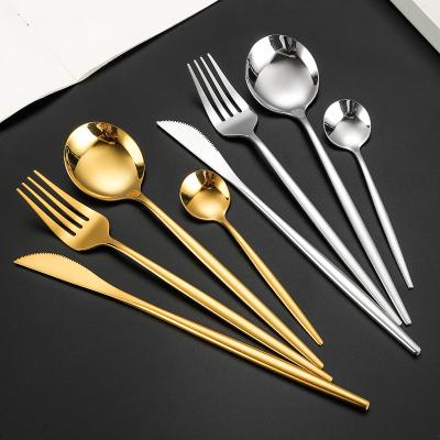 China Viable Nordic Portuguese Gold Colored Silverware Spoon Fork Set Commercial Stainless Steel Cutlery Flatware Dinner Knife for sale