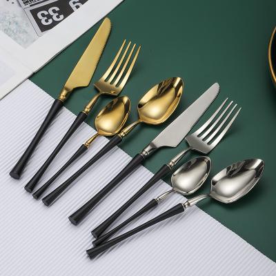 China Wholesale Viable Western Dinnerware 4pcs Stainless Steel Gold Wedding Cutlery Set Mirror Flatware Set With Gift Box for sale