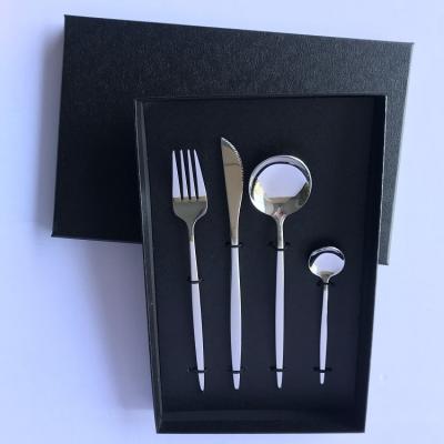 China Stainless Steel Cutlery Flatware Nordic Portuguese Commercial Viable Gold Colored Silverware Spoon Fork Set Dinner Knife for sale