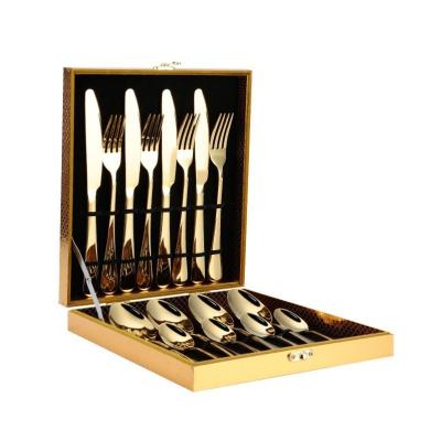 China Sustainable Hot Sale Stainless Steel Gold Flatware Cutlery Set 16pcs Service For 4 for sale