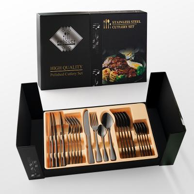 China New Arrival Disposable Customized Cubiertos 24 Pcs Flatware Set Flatware Set Gift Box Spoon Fork Knife Set Stainless Steel Gold Silverware for sale