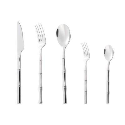 China Sustainable Flatasy Flatware Set Stainless Steel Silverware Set Cutlery Set With Silver Mirror Polish And Bamboo Pattern for sale